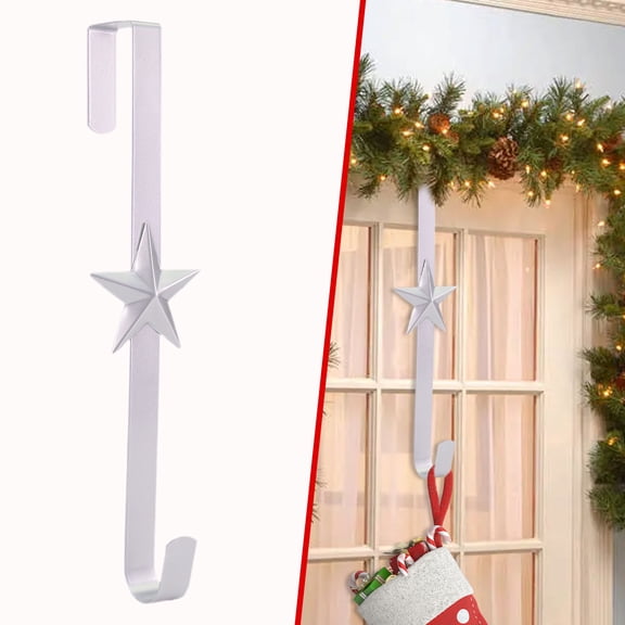 15" Metal Christmas Wreath Hanger, Over The Door Wreath Hanger, No-Scratch Christmas Decorations Hook, Heavy-Duty for Indoor Outdoor Front Door Wreaths
