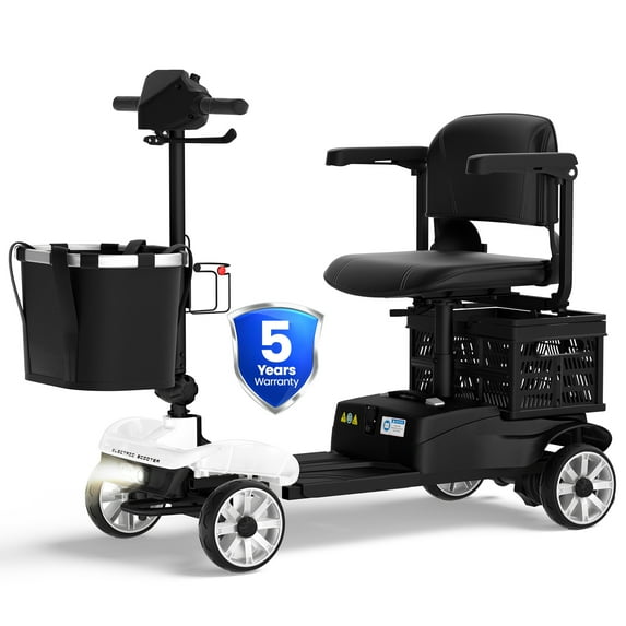 15 Miles 4-Wheel Mobility Scooter for Adults/Seniors, Electric Folding Wheelchair Device for Travel, Foldable Design, 300LBS Capacity, Compact & Portable for Elderly, electric scooter, black