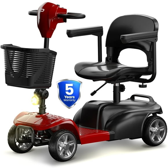 15 Miles 4-Wheel Mobility Scooter for Adults/Seniors, Electric Folding Wheelchair Device for Travel, Foldable Design, 300LBS Capacity, Compact & Portable for Elderly, electric scooter, red