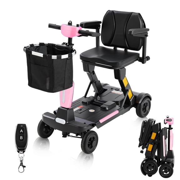 15 Miles Long Range 4 Wheels Mobility Scooter for Adults&Seniors-Lightweight Fully Automatic Folding Scooter, 46lbs with 350W Powered Electric Wheelchair,Lithium Battery, Airline-Approved,Pink