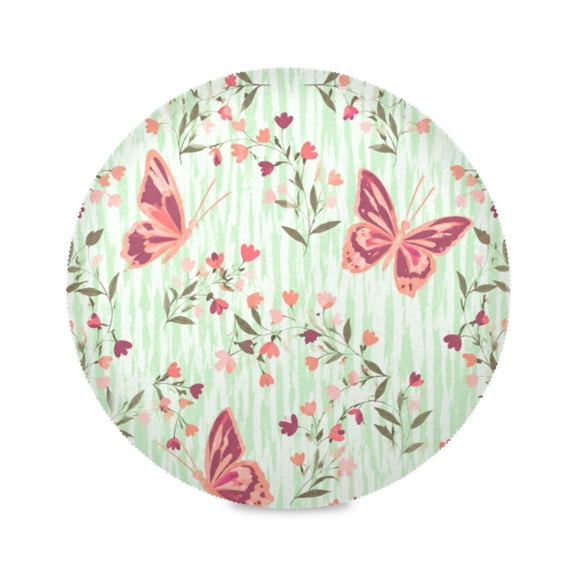 15" Mint Floral Butterfly Printed Round Placemats Set of 1 Heat Resistant Table Mat for Kitchen for Party Deco