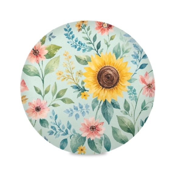 15" Mint Floral Printed Round Placemats Set of 1 Heat Resistant Table Mat for Kitchen for Party Deco
