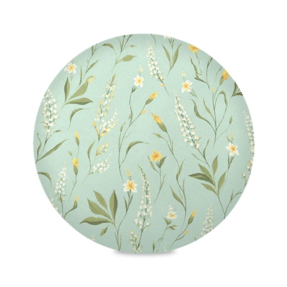 15" Mint Wild Bloom Printed Round Placemats Set of 1 Heat Resistant Table Mat for Kitchen for Party Deco