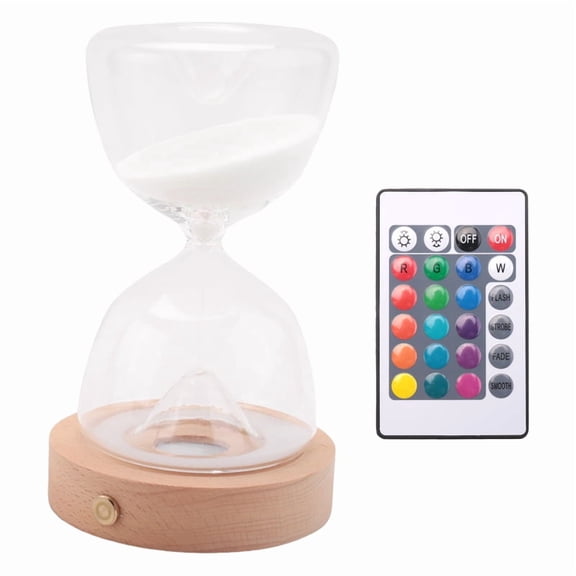 15 Minutes Remote Control Glass Hourglass Sand Timer Wood Bottom Night Light Sandglass Desk Home Decorative Toy