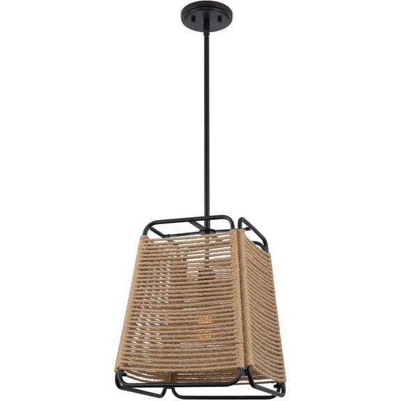 15" Modern Chic Pendant Light + Rattan Style Frame, Black Finish