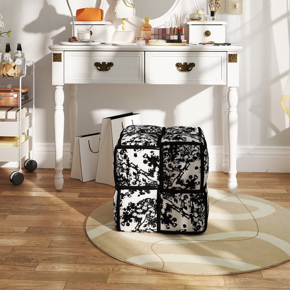 15" Modern Cross Weave Black Modern Home Chair Compact Size Easy Mobility Linen Fabric