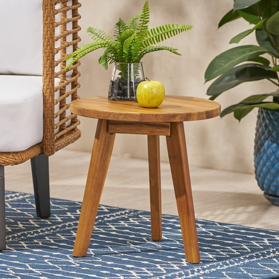 15" Modern Outdoor Acacia Wood Round End Table, 3 Color