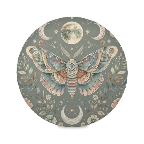 15" Moon Printed Round Placemats Set of 1 Heat Resistant Table Mat for Kitchen for Party Deco