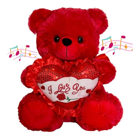 15" Music Valentines Bear Red with I Love You Heart and Light Up Cheek
