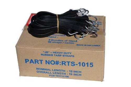 15" Natural Rubber Tarp Straps Snubber Bungee Cords w/Hooks (50 Pack)