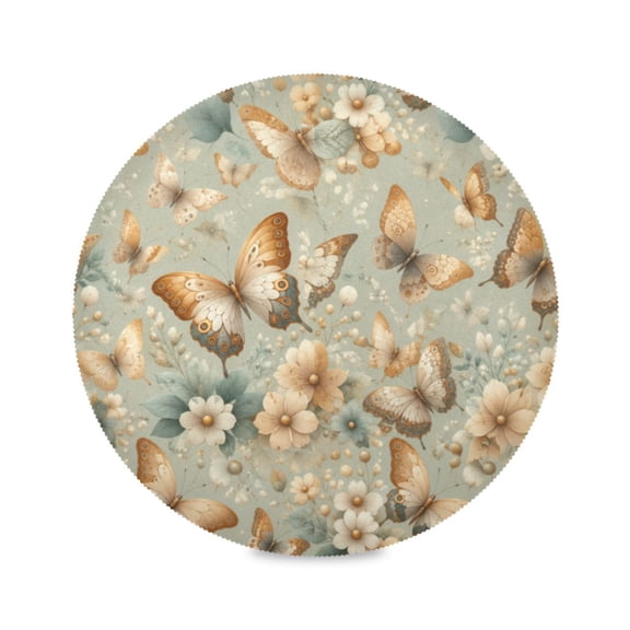 15" Neutral Floral Printed Round Placemats Set of 1 Heat Resistant Table Mat for Kitchen for Party Deco