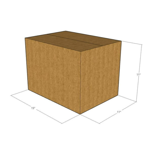 15x11x11 Kraft Brown Corrugated Shipping Boxes, 32 ECT Single-Wall, Qty 15
