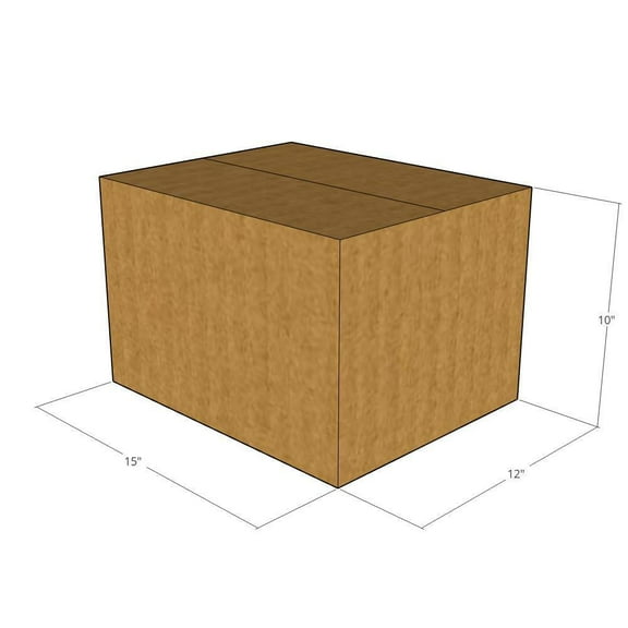 15x12x10 Kraft Brown Corrugated Shipping Boxes, 32 ECT Single-Wall, Qty 15