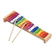 15-Note Glockenspiel Xylophone with Wooden Base - Colorful Aluminum Bars, 2 Mallets Included, Educational Percussion Musical Instrument Gift