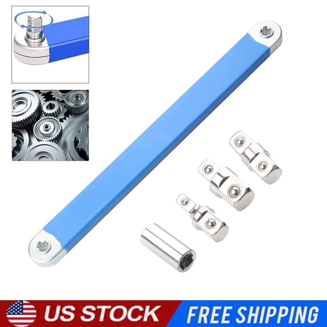 Offset Extension Wrench Set – 15.4" Chain Drive Ratchet Extender With 1/4, 3/8 & 1/2 Adapters, For Tight Spaces & Hard-to-Reach Fasteners