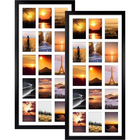 15 Opening 4x6 Collage Picture Frames Set of 2, Horizontal and Vertical Black Photo Frame for Wall Mounted