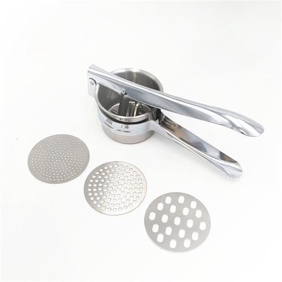 15 Ounce Potato Grinder Heavy Duty Stainless Steel Potato Masher Kitchen Tool With 3 Interchangeable Disc Molds for Vegetables and Fruit