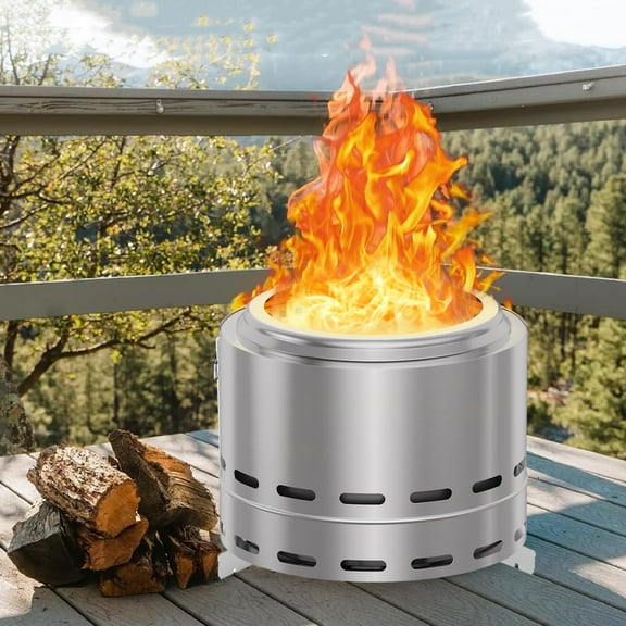 15" Outdoor Smokeless Fire Pit with carry Bag, Stainless Steel Portable Wood Burning Fireplace, Removable Ash Pan