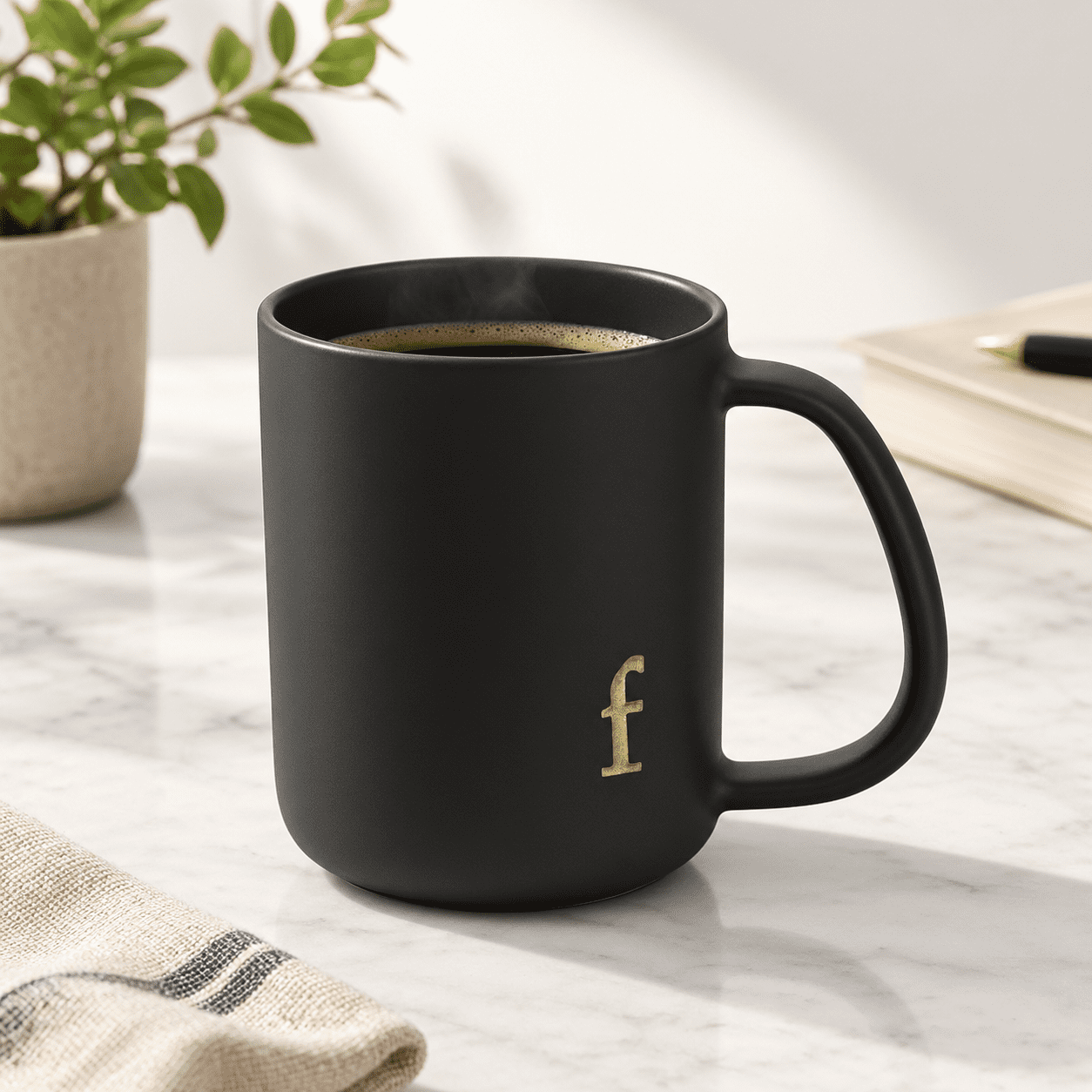 15 Oz Black-f Ceramic Coffee Mug With Initialwave, Dishwasher Safe ...