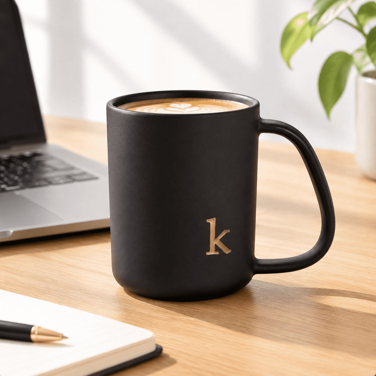 15 Oz Black-k Ceramic Personalized Coffee Mug with Initialwave ...