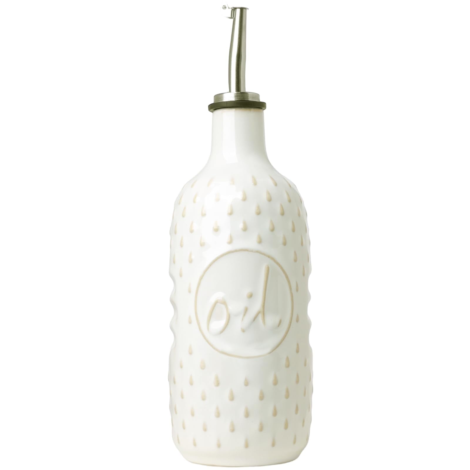 15 Oz Ceramic Olive Oil Dispenser Bottle, Oil Dispenser for Kitchen Counter,Suitable for Storage Oil, Vinegar, Coffee Syrups & Other Liquids (Vintage White)