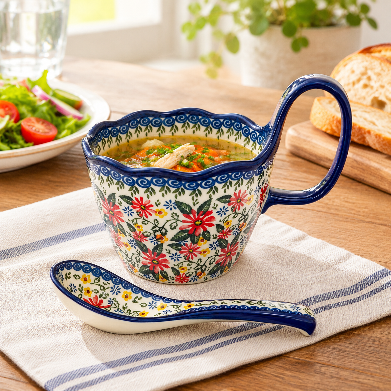 15 Oz Ceramic Soup Bowl With Loop Handle And Matching Spoon - Walmart.com
