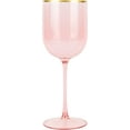 thumbnail image 1 of (15 PACK) EcoQuality Translucent Plastic Pink Wine Glasses with Gold Rim - 12 oz Wine Cups with Stem, Disposable Shatterproof Wine Goblets, Reusable, Elegant Drink Cup Tumblers Weddings, Party, 1 of 3