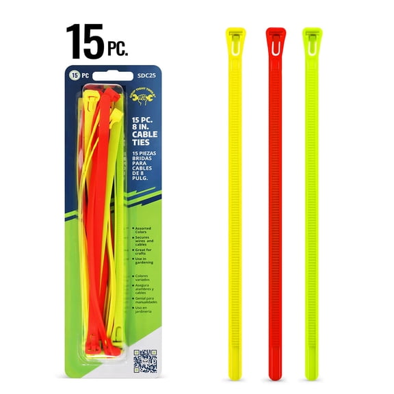 15 PC. 8" Cable Ties with Quick Release