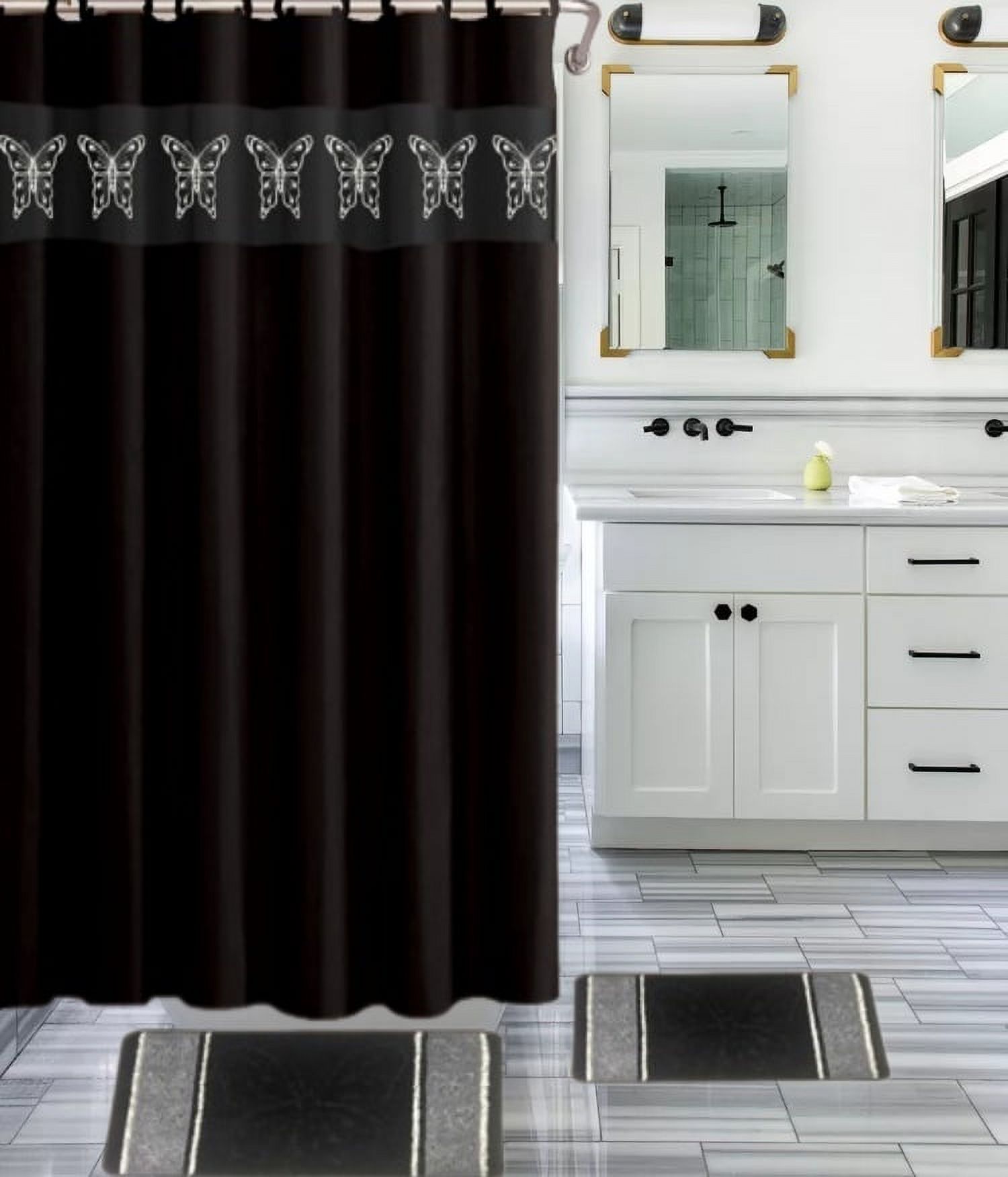 15-PC Butterfly Black High Quality Jacquard Bathroom Bath Mat Set ...