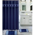 thumbnail image 1 of 15-PC Butterfly Navy High Quality Jacquard Bathroom Bath Mat Set, Washable Anti Slip Large Rug 18"x30", Small Rug 18"x24" with Non-Skid Rubber Back, Shower Curtain and 12 Round Shower Hooks, 1 of 2