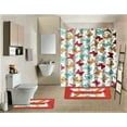 thumbnail image 1 of 15-PC Butterfly Red High Quality Jacquard Bathroom Bath Rug Set Washable Anti Slip Rug 17"x28", Contour Mat 17"x17" with Non-Skid Rubber Back and Shower Curtain 12 rings covered, 1 of 3