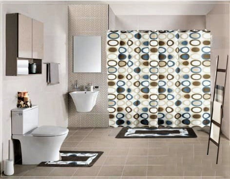 15-Piece Diamond Print Design Brown-Teal High Quality Bathroom Bath Rug Set  Anti Slip Toilet Rug 17x28, Contour Mat 17x17 with Non-Skid Rubber and