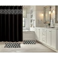 thumbnail image 1 of 15-PC Geometric Black HIGH QUALITY Jacquard Bathroom Bath Mat Set, Washable Anti Slip Large Rug 18"x30", Small Rug 18"x24" with Non-Skid Rubber Back, Shower Curtain and 12 Round Shower Hooks, 1 of 1