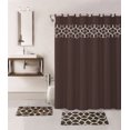 thumbnail image 1 of 15-PC Geometric Brown HIGH QUALITY Jacquard Bathroom Bath Mat Set, Washable Anti Slip Large Rug 18"x30", Small Rug 18"x24" with Non-Skid Rubber Back, Shower Curtain and 12 Round Shower Hooks, 1 of 1