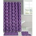 thumbnail image 1 of 15-PC Honey PURPLE High Quality Jacquard Bathroom Bath Rug Set Washable Anti Slip Rug 17"x28", Contour Mat 17"x17" with Non-Skid Rubber Back and Shower Curtain 12 rings covered, 1 of 1
