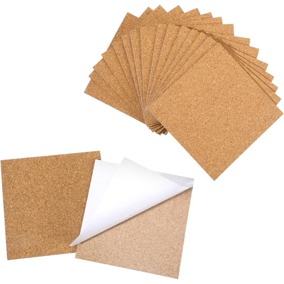 15 PCS Adhesive Cork Sheets 1mm Thick 10x10cm Cork Sheets with Adhesive Backing for DIY Coasters Crafts Wall Decor Coffee Insulation Wedding Party