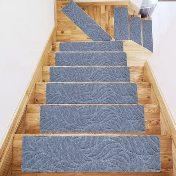 15 PCS Anti Slip Carpet Stair Tread | 8” x 30” | Removable and Washable Runners with Non Slip Adhesive Free Rubber Backing Light Gray