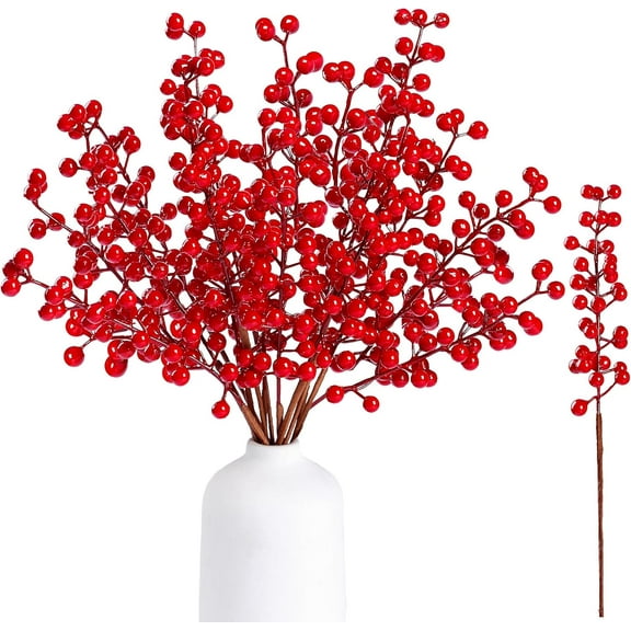 15 PCS Artificial Red Berry Stems, Christmas Red Berries Holly Berry Branches, 11.5inch Faux Berry Picks for Floral Arrangements Xmas Tree Holiday Ornaments Home DIY Crafts Decor