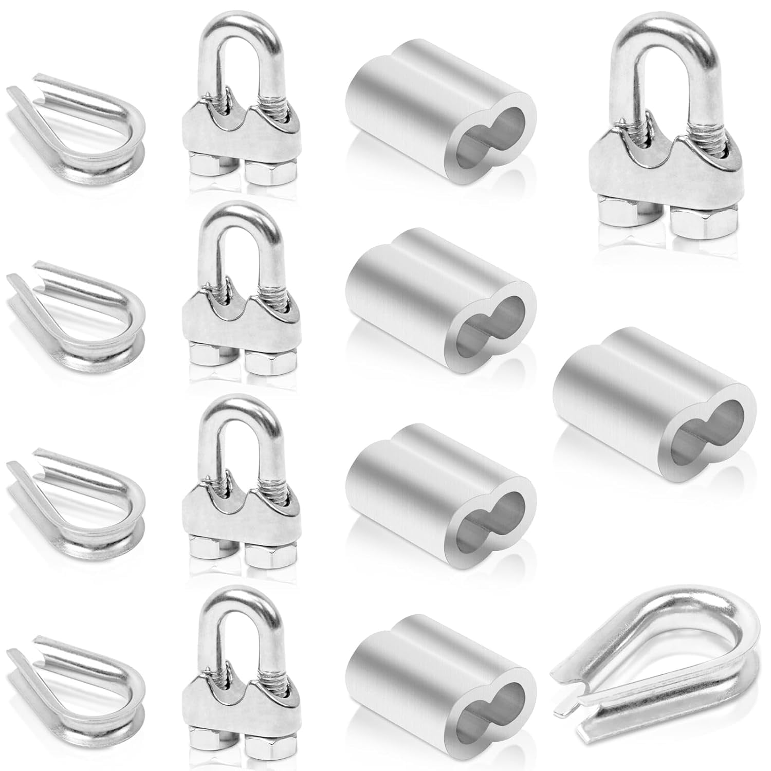 15 PCS Cable Clamps, M6 Stainless Steel Cable Thimble and Clamps, Wire ...