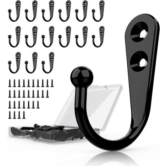 15 PCS Coat Hooks Wall Mounted, Premium Black Heavy Duty Metal Wall Hooks for Hanging Coats, Wall Hook, Coat Hook, Towel Hooks for Hat Keys Closet Bag Backpack Hanger Farmhouse with 30Screws
