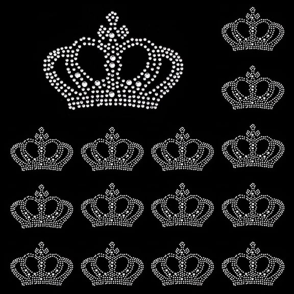 15 PCS Crown Rhinestone Iron on Transfer Glitter Crystal Crown Pattern Rhinestone Patches Hotfix Rhinestone Patches Crown Iron on Patches for Clothes Dress Decor DIY Crafts Handwork