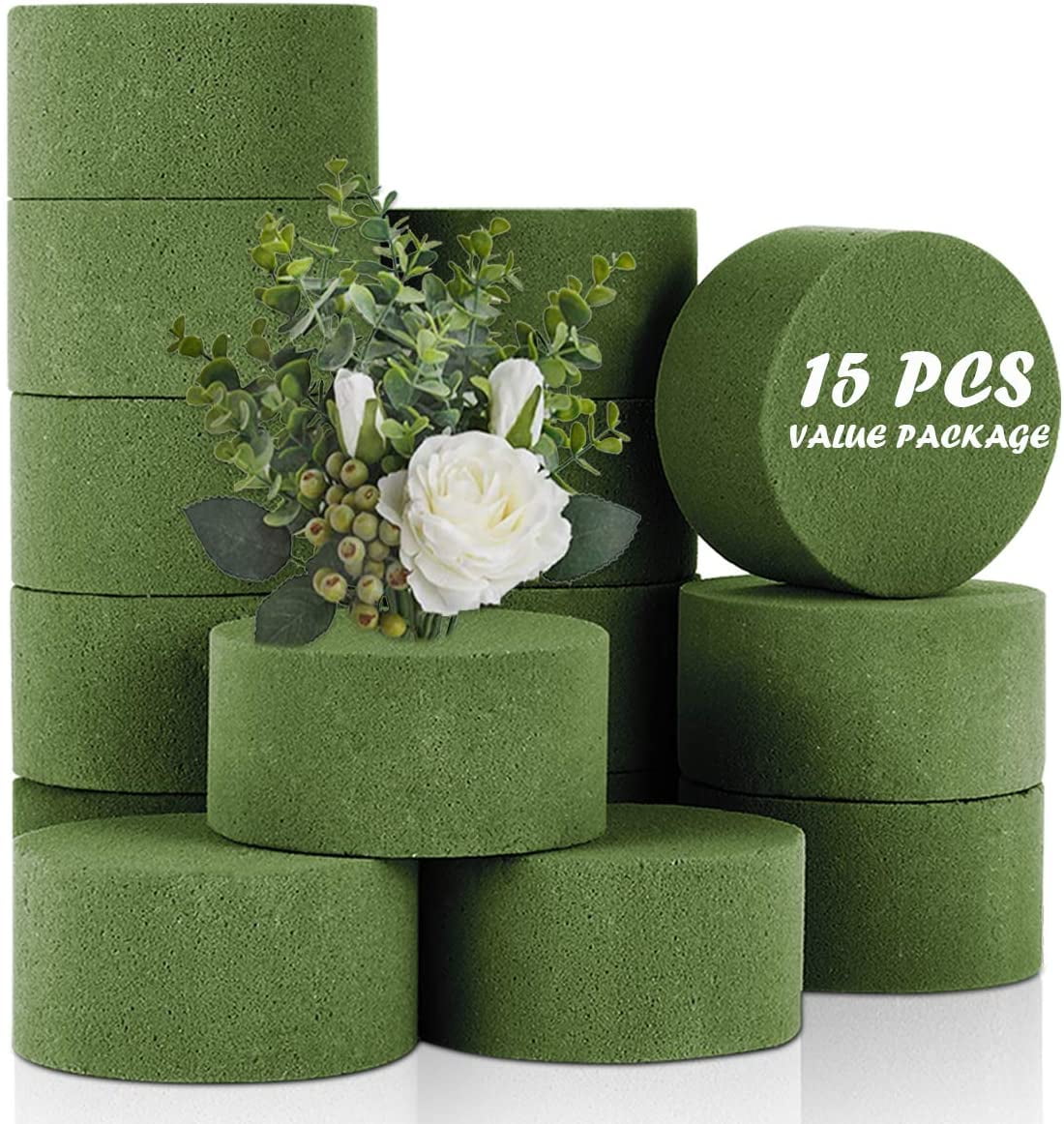 15 PCS Floral Foam, Green Block for Artificial Flowers, Round Wet & Dry Foam Bricks, Florist Foam for Flower Arrangements