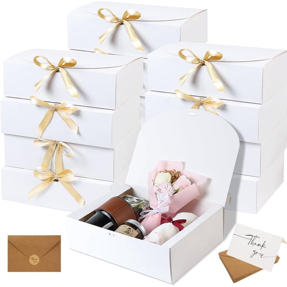 15 PCS Gift Boxes with Lids, 10.6x7.8x3.1 Inch Boxes, Groomsmen Proposal Box, Luxury Box Ribbon for Bridesmaid Kraft Paper Wedding, Packaging, Present, Birthday, Christmas, Party,Contains 15sets