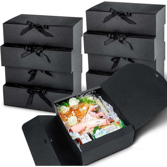 15 PCS Gift Boxes with Lids for Presents, 10.6 x 7.8 x 3.1 Inches Black Bridesmaid Proposal Boxes with Ribbons for Wedding, Birthday, Party and Bride Shower Packaging