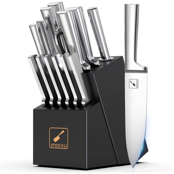 15 PCS Knife Set: Kitchen Knife Set with High Carbon Stainless Steel, Knife Block Set with Dishwasher Friendly Ultra Sharp Professional Chef Well Balance Knives Set, Best Gifts for Women Men