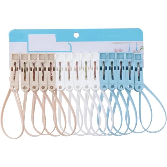 15 PCS Laundry Hooks Clip with Rope, Plastic Clothes Pins, Super Strong Hanger Clips for Clothing Store Home Office & Workshop