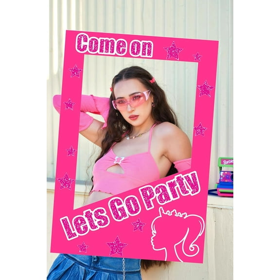 15 PCS Lets Go Party Photo Booth Props - Hot Pink Girl Birthday Party Supplies - Bachelorette Bridal Shower Decoration