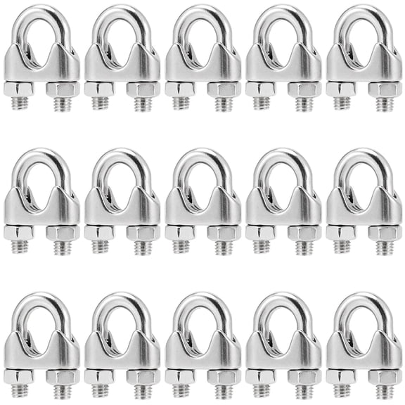 15 PCS M10 3/8 Inch Wire Rope Cable Clip Clamp, Stainless Steel Wire Rope Clip, Metal U Bolt Saddle Fastener, Rigging Hardware, Silver