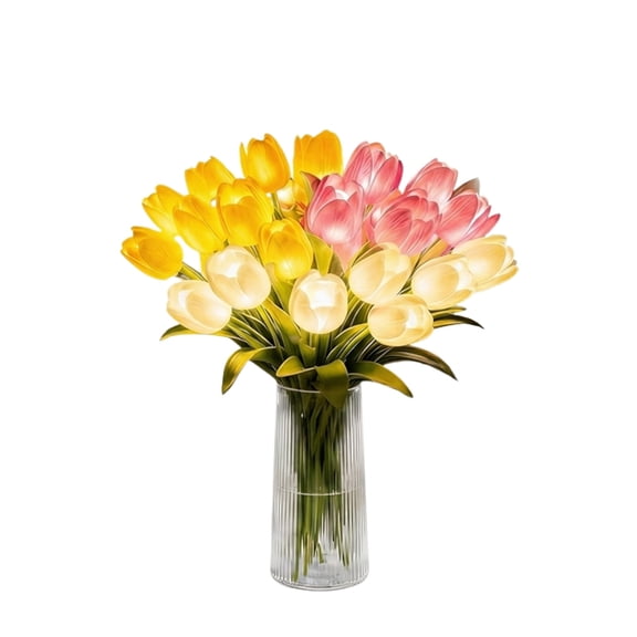 15 PCS Mixed Radiant LED Tulip Artificial Flowers, Soft Glow Bedside Night Light, Floral Arrangement Lamp for Indoor Room Decoration, Orange