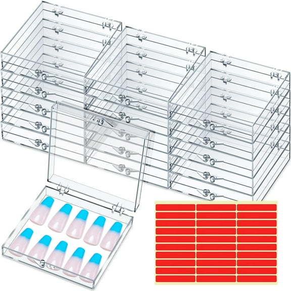 15 PCS Press on Nail Storage Boxes, Clear Nail Container with Double-Sided Tape, Acrylic Artificial Nail Display Box, Transparent Acrylic Nail Organizer Case, Small Acrylic Box for Nail Salon